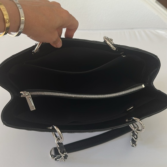 CHANEL GST  Silver Chain Black Caviar  Leather Quilted Shoulder Bag Tote - Picture 14 of 16